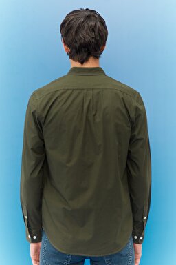 Regular Fit Normal Kesim %100 Pamuk Uzun Kollu Gömlek - Dark Khaki-L880JKOJ (görsel 4)