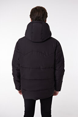 Regular Fit Normal Kesim Kapüşonlu Siyah Şişme Mont - Black-L88BNY01 (görsel 5)