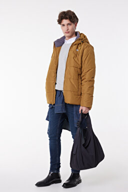 Regular Fit Normal Kesim Kapüşonlu Hardal Şişme Mont - Mustard-L88BNY210