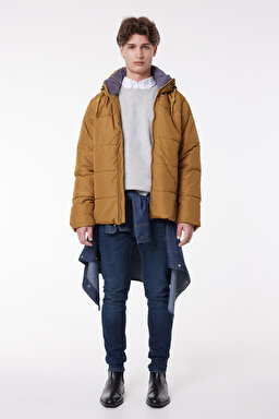 Regular Fit Normal Kesim Kapüşonlu Hardal Şişme Mont - Mustard-L88BNY210 (görsel 2)