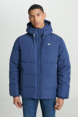 Regular Fit Normal Kesim Kapüşonlu Lacivert Şişme Mont - Navy-L88BNY35 (görsel 5)