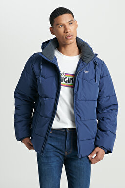 Regular Fit Normal Kesim Kapüşonlu Lacivert Şişme Mont - Navy-L88BNY35 (görsel 8)