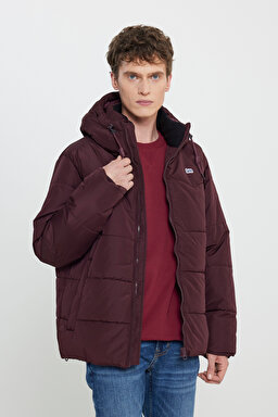 Regular Fit Normal Kesim Kapüşonlu Bordo Şişme Mont - Bordoeux-L88BNY800 (görsel 2)