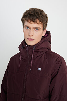 Regular Fit Normal Kesim Kapüşonlu Bordo Şişme Mont - Bordoeux-L88BNY800 (görsel 4)