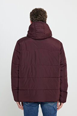 Regular Fit Normal Kesim Kapüşonlu Bordo Şişme Mont - Bordoeux-L88BNY800 (görsel 5)