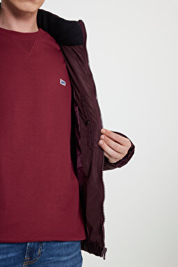 Regular Fit Normal Kesim Kapüşonlu Bordo Şişme Mont - Bordoeux-L88BNY800 (görsel 6)