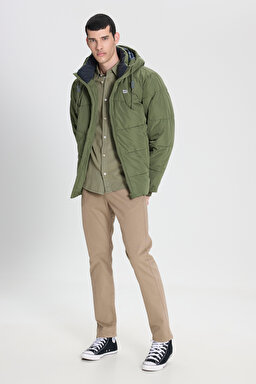 Regular Fit Normal Kesim Kapüşonlu Yeşil Şişme Mont - Olive Grove-L88BNYA61 (görsel 5)