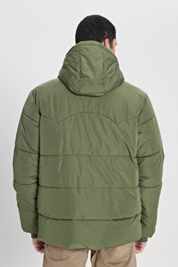 Regular Fit Normal Kesim Kapüşonlu Yeşil Şişme Mont - Olive Grove-L88BNYA61 (görsel 8)