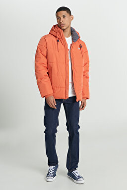 Regular Fit Normal Kesim Kapüşonlu Turuncu Şişme Mont - Orange-L88BNYBH (görsel 4)