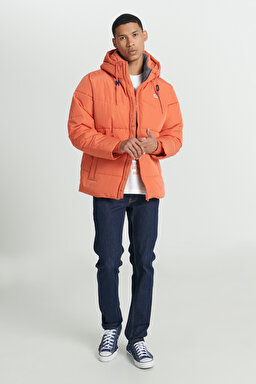 Regular Fit Normal Kesim Kapüşonlu Turuncu Şişme Mont - Orange-L88BNYBH (görsel 5)