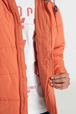 Regular Fit Normal Kesim Kapüşonlu Turuncu Şişme Mont - Orange-L88BNYBH (görsel 7)