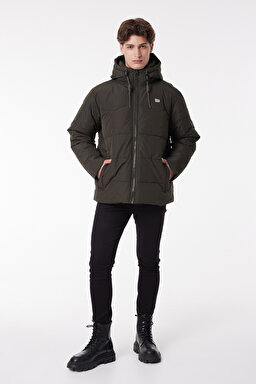 Regular Fit Normal Kesim Kapüşonlu Haki Şişme Mont - Green-L88BNYOJ