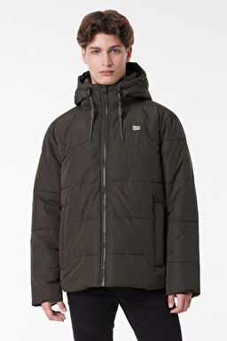 Regular Fit Normal Kesim Kapüşonlu Haki Şişme Mont - Green-L88BNYOJ (görsel 2)
