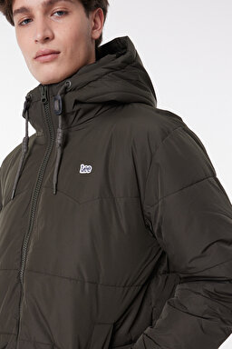 Regular Fit Normal Kesim Kapüşonlu Haki Şişme Mont - Green-L88BNYOJ (görsel 5)