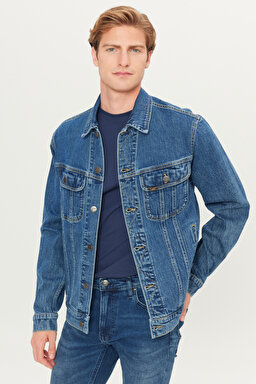 Regular Fit Normal Kesim Pamuklu Esnek İndigo Jean Denim Ceket - Mid Indigo-L89Z00002381