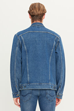 Regular Fit Normal Kesim Pamuklu Esnek İndigo Jean Denim Ceket - Mid Indigo-L89Z00002381 (görsel 5)