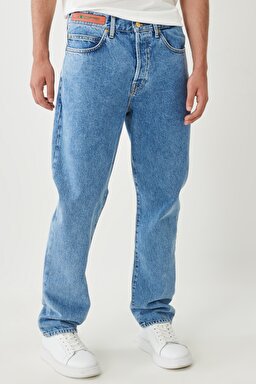 STBA Erkek Relaxed Loose Fit %100 Pamuk Yüksek Bel Açık Mavi Jean Kot Pantolon - Light Blue-L906012404 (görsel 4)