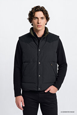 Regular Fit Normal Kesim Çift Kullanımlı Deve Tüyü Şişme Yelek - Black-LD507064001