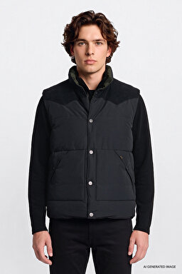 Regular Fit Normal Kesim Çift Kullanımlı Deve Tüyü Şişme Yelek - Black-LD507064001 (görsel 3)