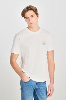 %100 Pamuk Regular Fit Normal Kesim Bisiklet Yaka Baskılı Ekru Tişört - Ecru-LD725771543