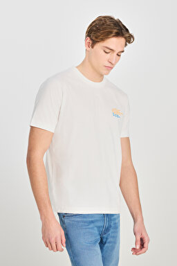 %100 Pamuk Regular Fit Normal Kesim Bisiklet Yaka Baskılı Ekru Tişört - Ecru-LD725771543 (görsel 2)