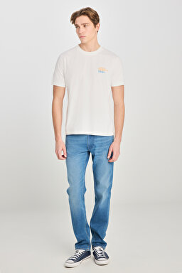 %100 Pamuk Regular Fit Normal Kesim Bisiklet Yaka Baskılı Ekru Tişört - Ecru-LD725771543 (görsel 3)