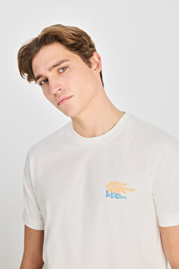 %100 Pamuk Regular Fit Normal Kesim Bisiklet Yaka Baskılı Ekru Tişört - Ecru-LD725771543 (görsel 4)