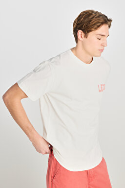 %100 Pamuk Relaxed Fit Geniş Kesim Bisiklet Yaka Ekru Tişört - Ecru-LD798679923 (görsel 6)