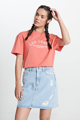 Regular Fit Normal Kesim Bisiklet Yaka %100 Pamuk Turuncu Tişört - Poppy-LI04EHX1TOB50 (görsel 2)