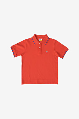 Regular Fit Normal Kesim %100 Pamuk Polo Yaka Kırmızı Çocuk T-shirt - Washed Red-LK241006QM