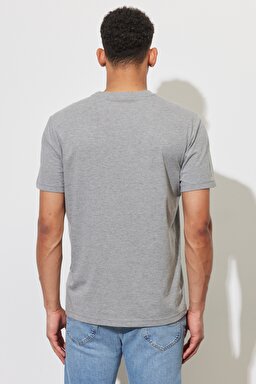 Regular Fit Normal Kesim %100 Pamuk Bisiklet Yaka Gri Melanj Tişört - Sharp Grey Mele-LL03FQ03 (görsel 5)