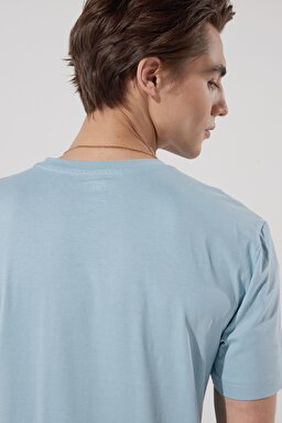 Regular Fit Normal Kesim %100 Pamuk Bisiklet Yaka Açık Mavi Tişört - Ice Blue-LL04FQUY (görsel 4)