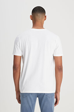 Regular Fit Normal Kesim %100 Pamuk Bisiklet Yaka Ekru Tişört - Ecru-LL07FENQ (görsel 4)