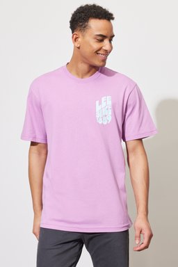 Loose Fit Rahat Kesim %100 Pamuk Bisiklet Yaka Pembe Tişört - Pansy-LL08FE63