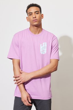 Loose Fit Rahat Kesim %100 Pamuk Bisiklet Yaka Pembe Tişört - Pansy-LL08FE63 (görsel 4)