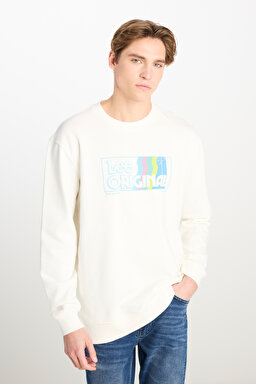 Regular Fit Normal Kesim Sıfır Yaka Sweatshirt - Ecru-LL20FRNQ