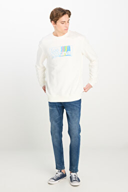 Regular Fit Normal Kesim Sıfır Yaka Sweatshirt - Ecru-LL20FRNQ (görsel 3)