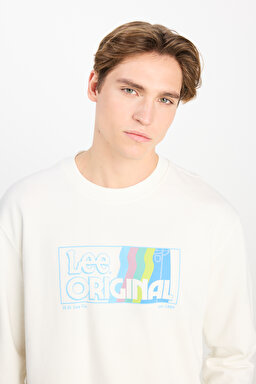 Regular Fit Normal Kesim Sıfır Yaka Sweatshirt - Ecru-LL20FRNQ (görsel 5)
