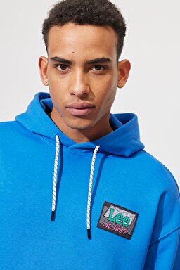 Loose Fit Rahat Kesim %100 Pamuk Kapüşonlu Yaka Mavi Sweatshirt - Ferris-LL22FSA13 (görsel 3)