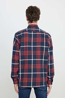 Relaxed Fit Geniş Kesim %100 Pamuk Ekose Gömlek - Rivet Navy-LL316720599 (görsel 5)