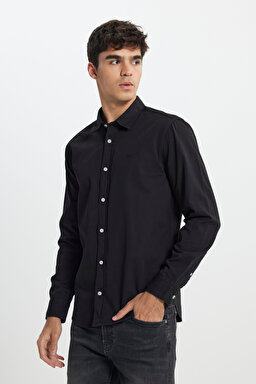 Regular Fit Normal Kesim %100 Pamuk Siyah Gömlek - Black-LL37BM001