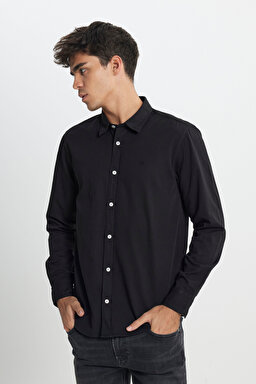 Regular Fit Normal Kesim %100 Pamuk Siyah Gömlek - Black-LL37BM001 (görsel 2)