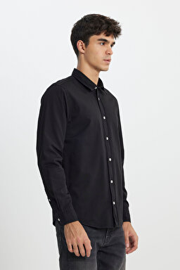 Regular Fit Normal Kesim %100 Pamuk Siyah Gömlek - Black-LL37BM001 (görsel 3)