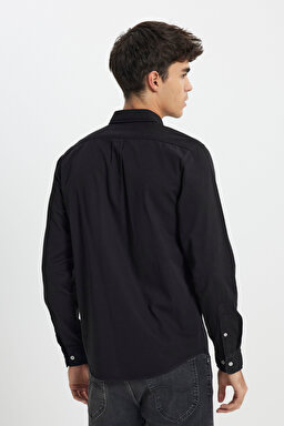 Regular Fit Normal Kesim %100 Pamuk Siyah Gömlek - Black-LL37BM001 (görsel 7)