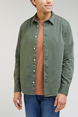Regular Fit Normal Kesim %100 Pamuk Haki Uzun Kollu Gömlek - Fort Green-LL37BM43