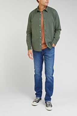 Regular Fit Normal Kesim %100 Pamuk Haki Uzun Kollu Gömlek - Fort Green-LL37BM43 (görsel 3)