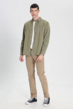 Regular Fit Normal Kesim %100 Pamuk Haki Uzun Kollu Gömlek - Olive Grove-LL37BMA61 (görsel 3)