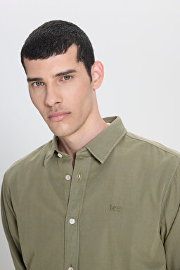 Regular Fit Normal Kesim %100 Pamuk Haki Uzun Kollu Gömlek - Olive Grove-LL37BMA61 (görsel 4)