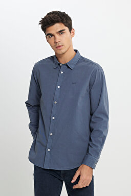 Regular Fit Normal Kesim %100 Pamuk Mavi Uzun Kollu Gömlek - Taint Grey-LL37BMA66 (görsel 2)