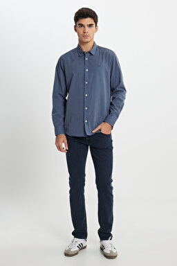 Regular Fit Normal Kesim %100 Pamuk Mavi Uzun Kollu Gömlek - Taint Grey-LL37BMA66 (görsel 3)